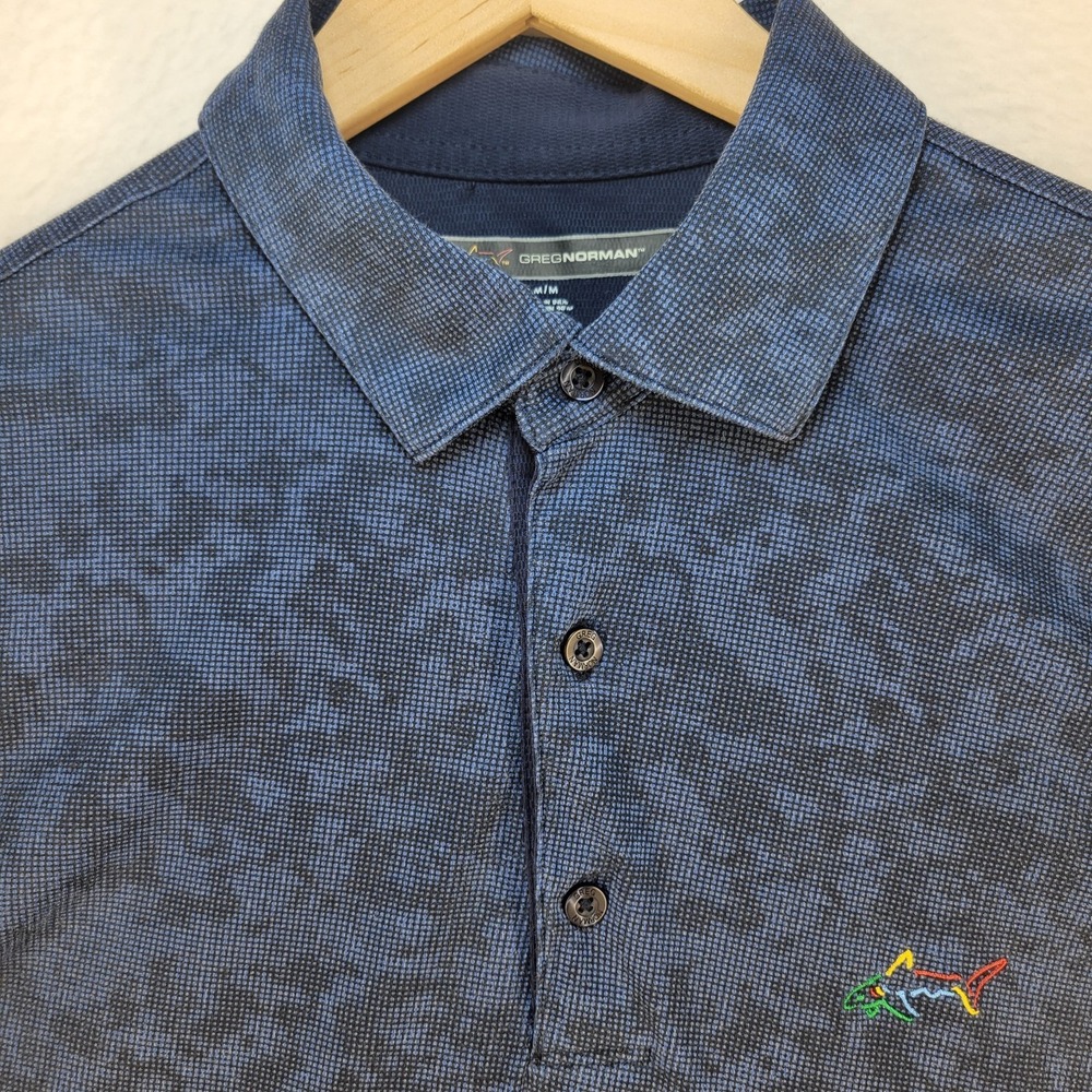 Greg‎ Norman Golf Polo Shirt Men's M Navy Blue Camo Textured Performance